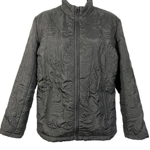 Chicos Womens Black Quilted Full Zip Puffer Jacket Medium Weight coat sz 1 / M - Picture 1 of 16